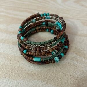 Bohemian Stacked Beaded Bracelet - Brown and Turquoise